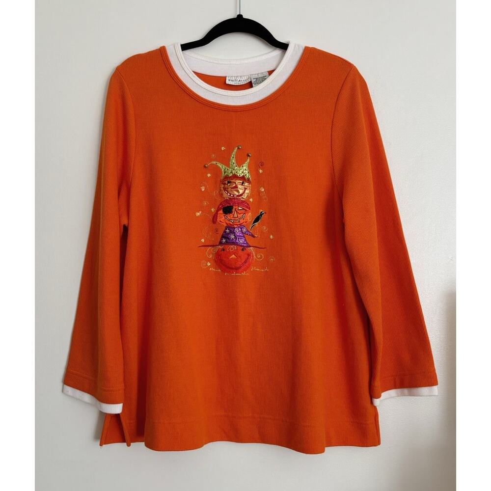 Orange and White Vintage White Stag Halloween Pumpkin Top 1X - Picture 1 of 5